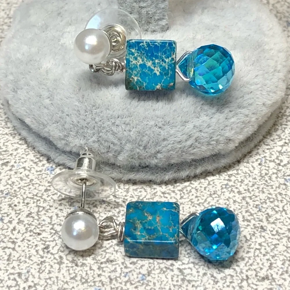 🦋Pretty blue and sea sediment earrings-artisan - Picture 6 of 9